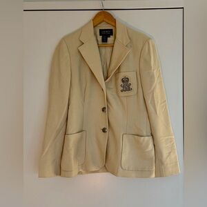 Vintage Ralph Lauren Cream Wool Blazer with Embroidered Crest
